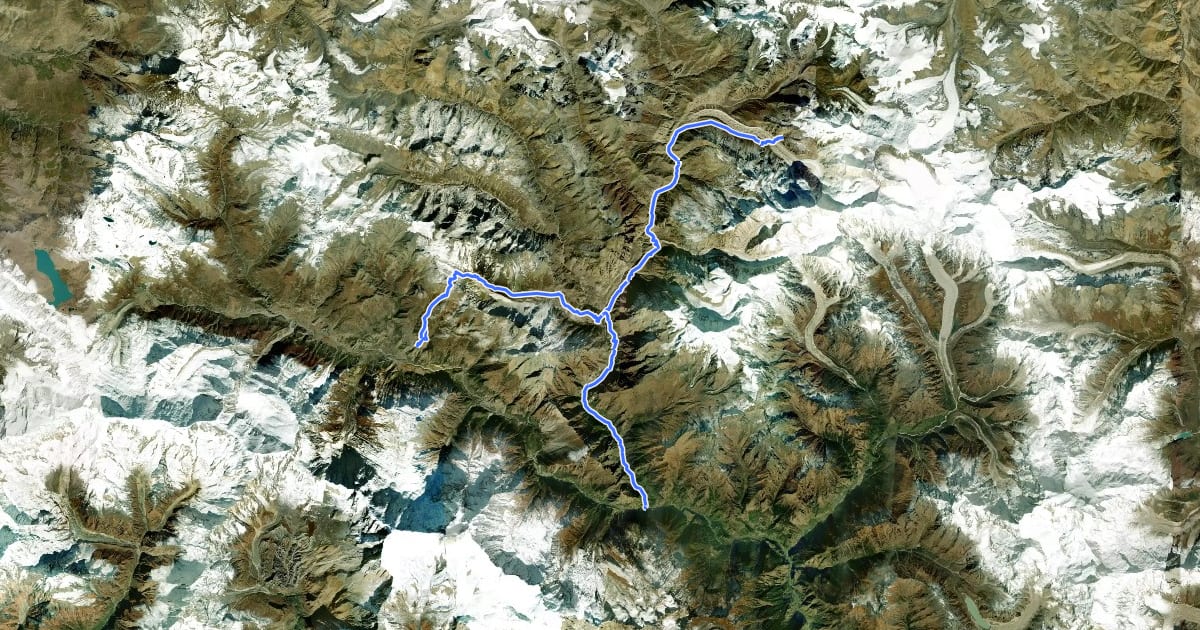 Маршрут Naar-Phu trek на спутниковом снимке