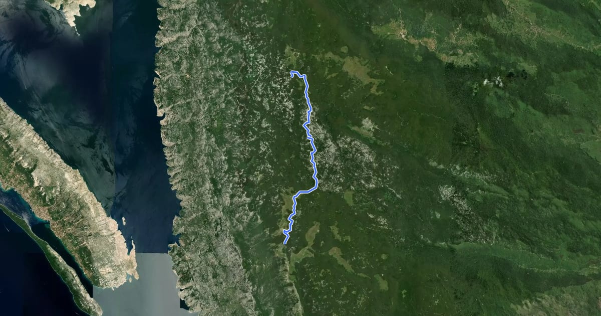 Маршрут Nacionalni park Sjeverni Velebit II - Rožanski kukovi на спутниковом снимке