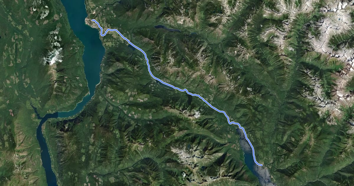 Маршрут Nakusp & Slocan Rail Trail на спутниковом снимке
