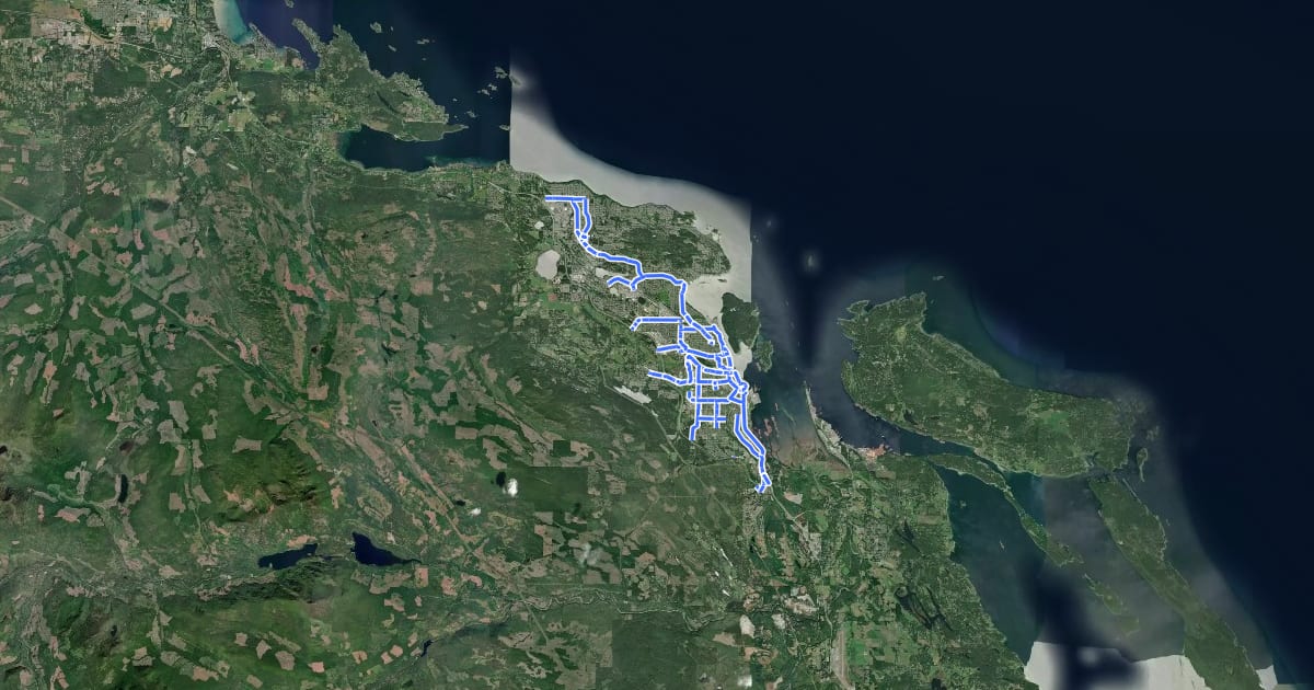 Маршрут Nanaimo Bike Route Network на спутниковом снимке