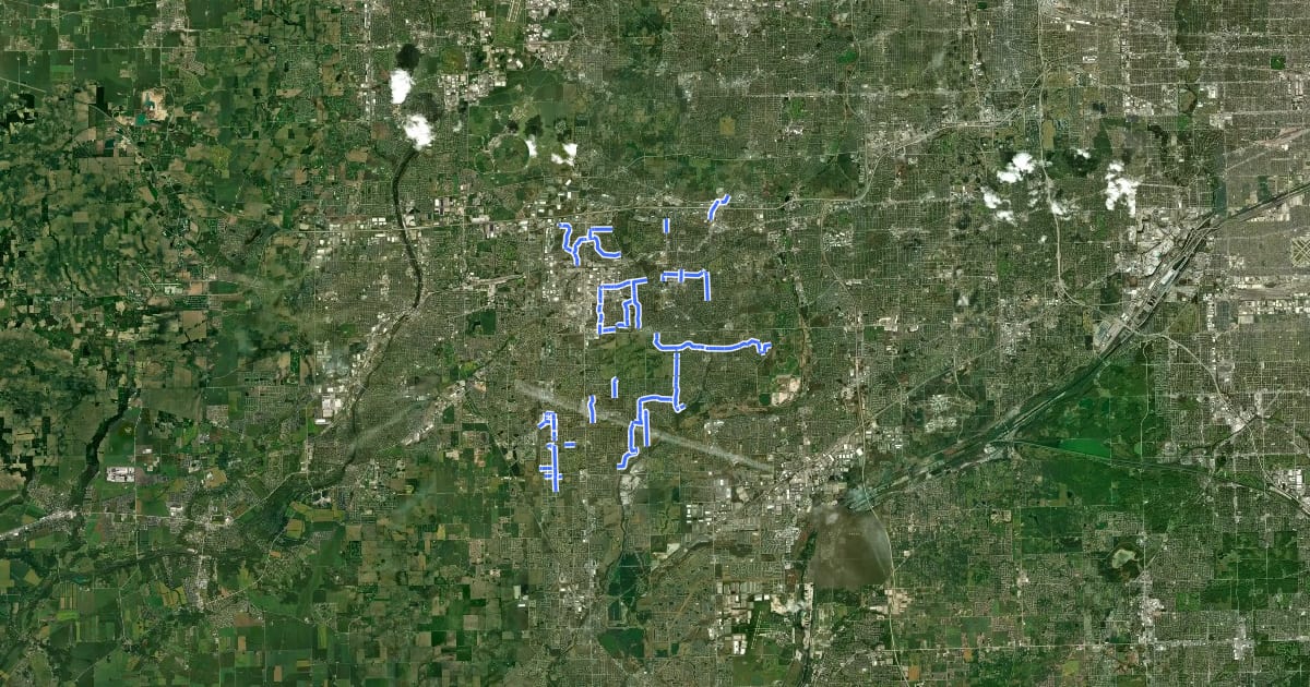 Маршрут Naperville Bike Routes на спутниковом снимке