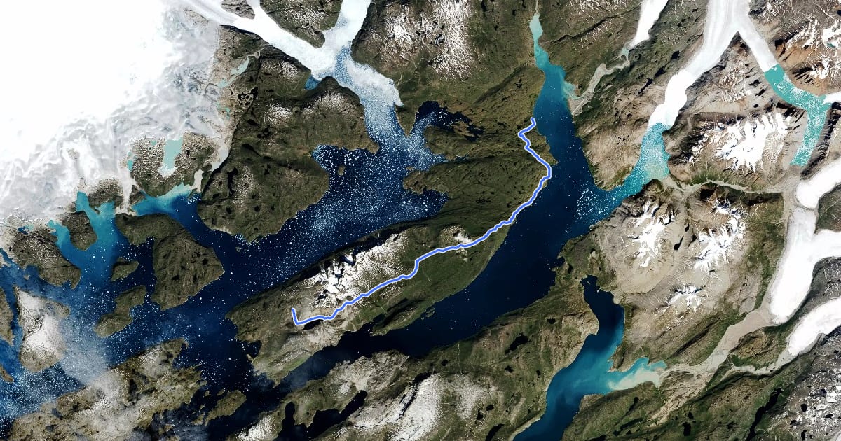 Маршрут Narsarsuaq - Narsaq Trail на спутниковом снимке