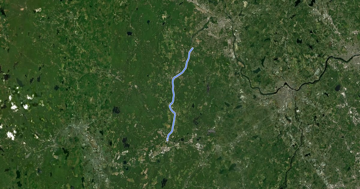 Маршрут Nashua River Rail Trail на спутниковом снимке