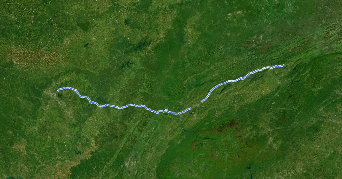 Маршрут Nashville to Bristol на спутниковом снимке