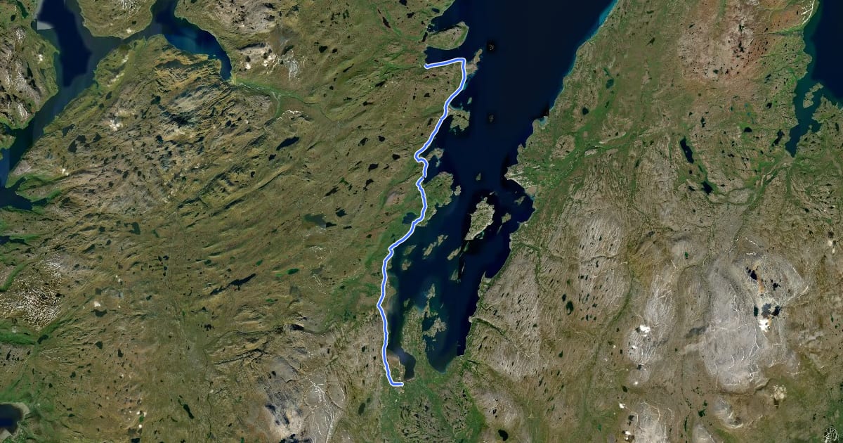 Маршрут Nasjonal sykkelrute 1 (Olderfjord–Lakselv) на спутниковом снимке