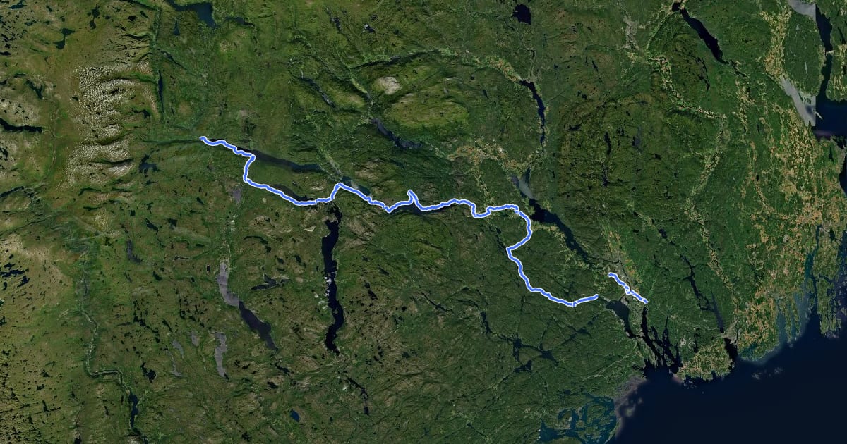 Маршрут Nasjonal sykkelrute 2 (Skien - Dalen) на спутниковом снимке