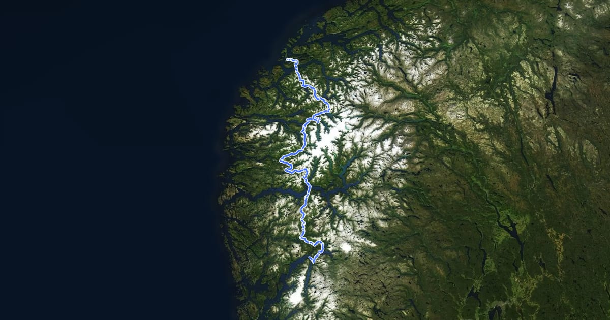 Маршрут Nasjonal sykkelrute 3 (Utne - Ålesund) на спутниковом снимке