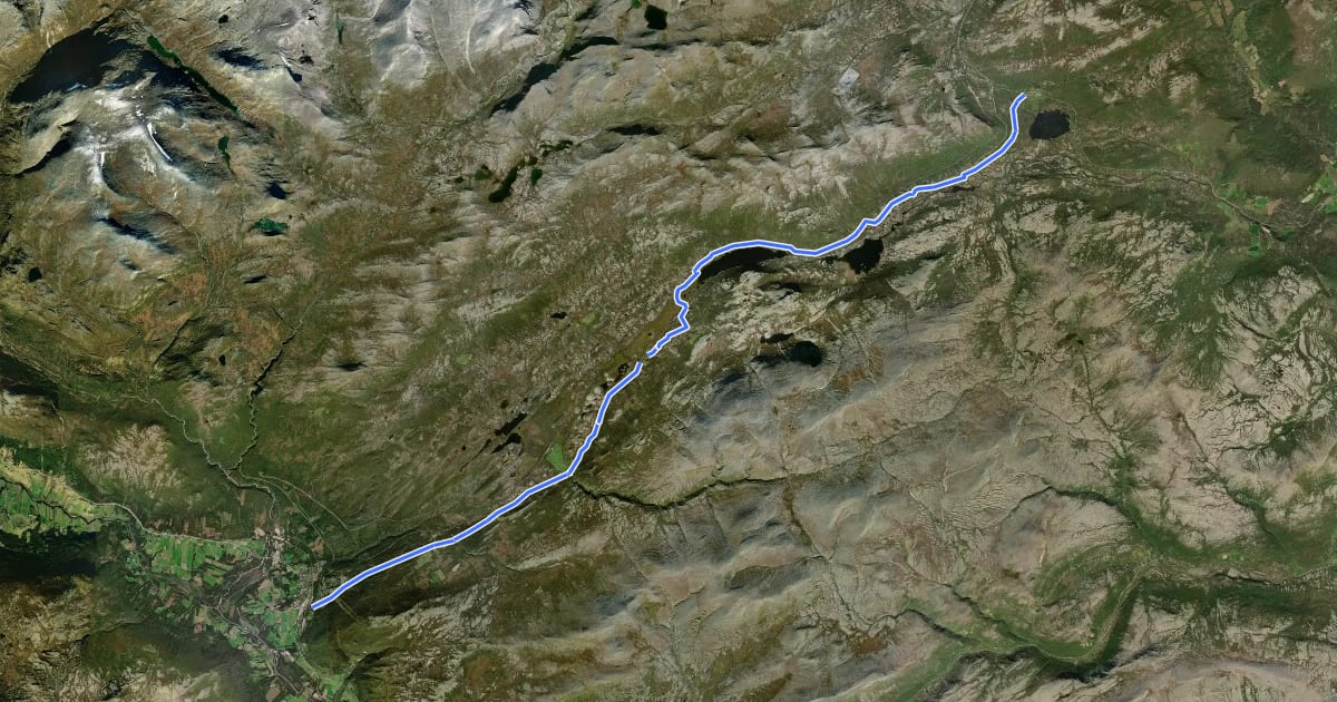 Маршрут Nasjonalparkvegen Dovrefjell на спутниковом снимке