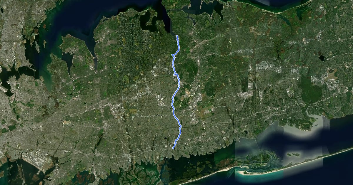 Маршрут Nassau Suffolk Greenbelt Trail на спутниковом снимке