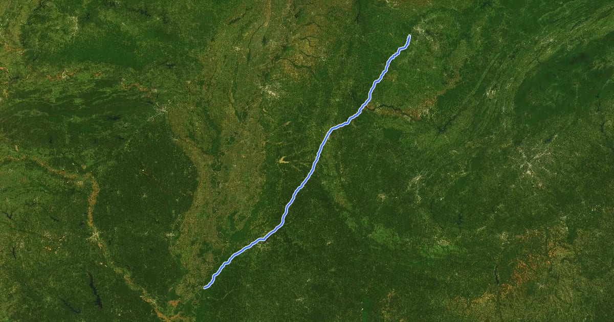 Маршрут Natchez Trace Parkway (Bike Route) на спутниковом снимке