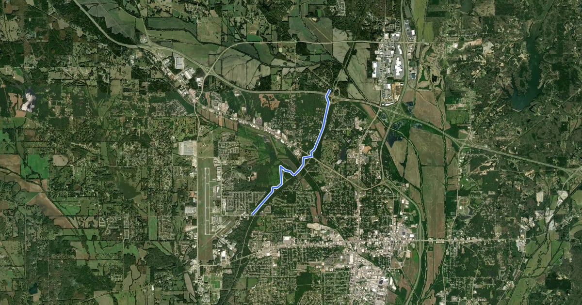 Маршрут Natchez Trace Trail - Blackland Prairie Section на спутниковом снимке