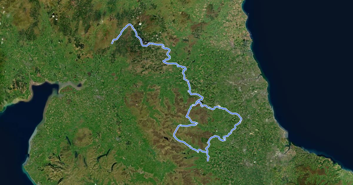 Маршрут National Byway (County Durham and Northumberland) на спутниковом снимке