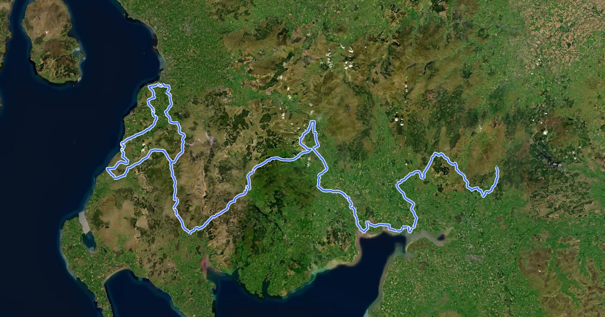 Маршрут National Byway (SW Scotland) на спутниковом снимке