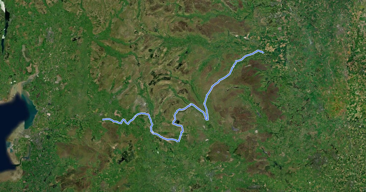 Маршрут National Byway Trans-Pennine Spur на спутниковом снимке