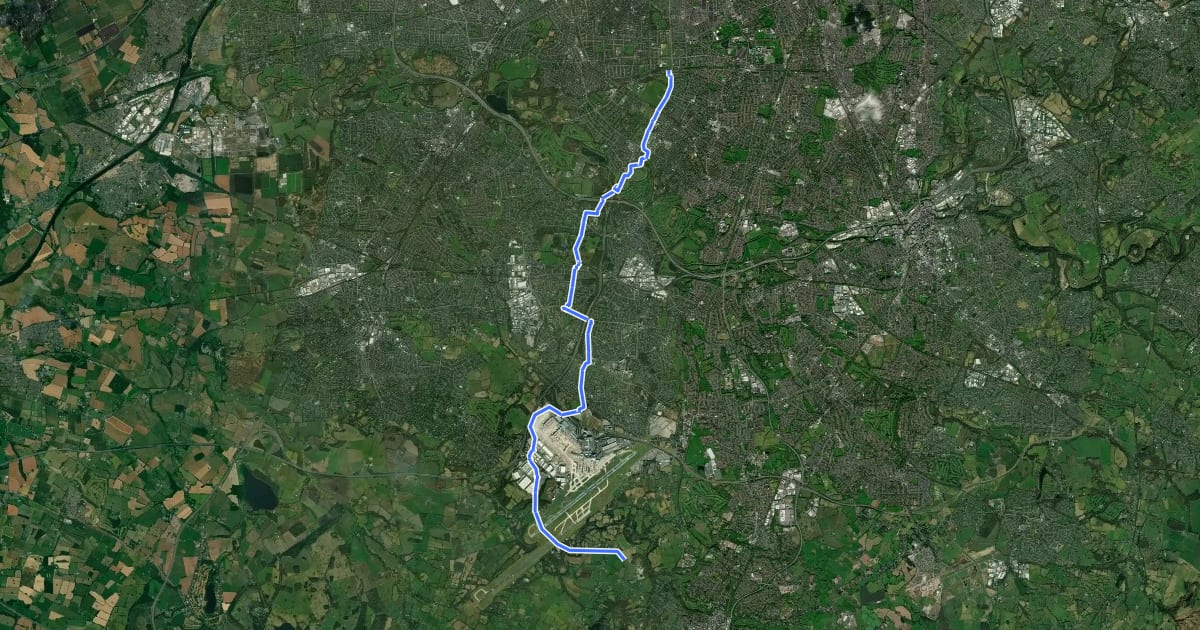 Маршрут National Cycle Network 56 на спутниковом снимке