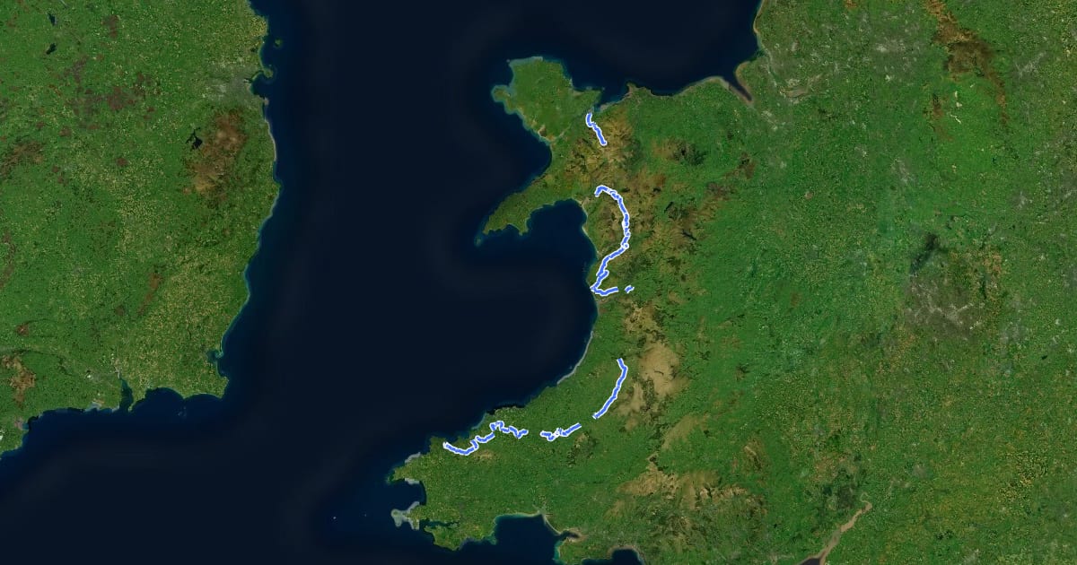 Маршрут National Cycle Network National Route 82 на спутниковом снимке