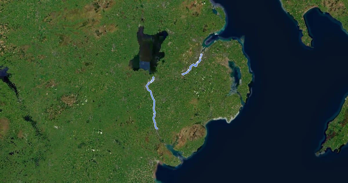 Маршрут National Cycle Network National Route 9 на спутниковом снимке