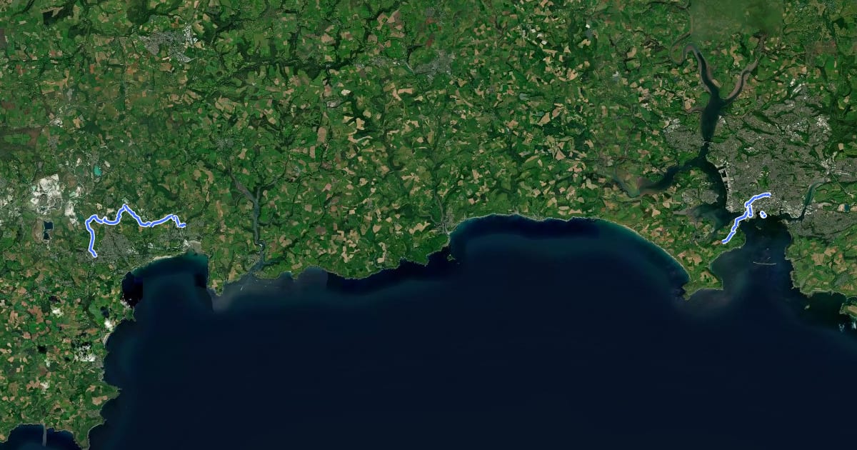 Маршрут National Cycle Network Route 2 Plymouth to St. Austell на спутниковом снимке