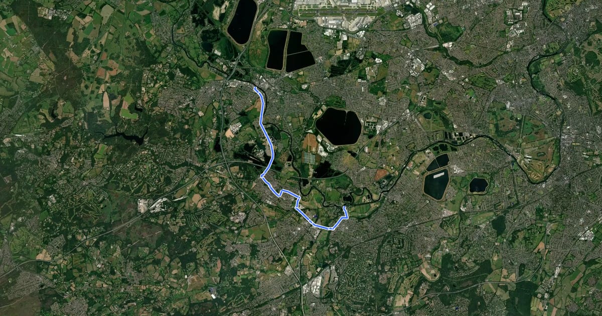 Маршрут National Cycle Network route 4 Chertsey/Weybridge braid на спутниковом снимке