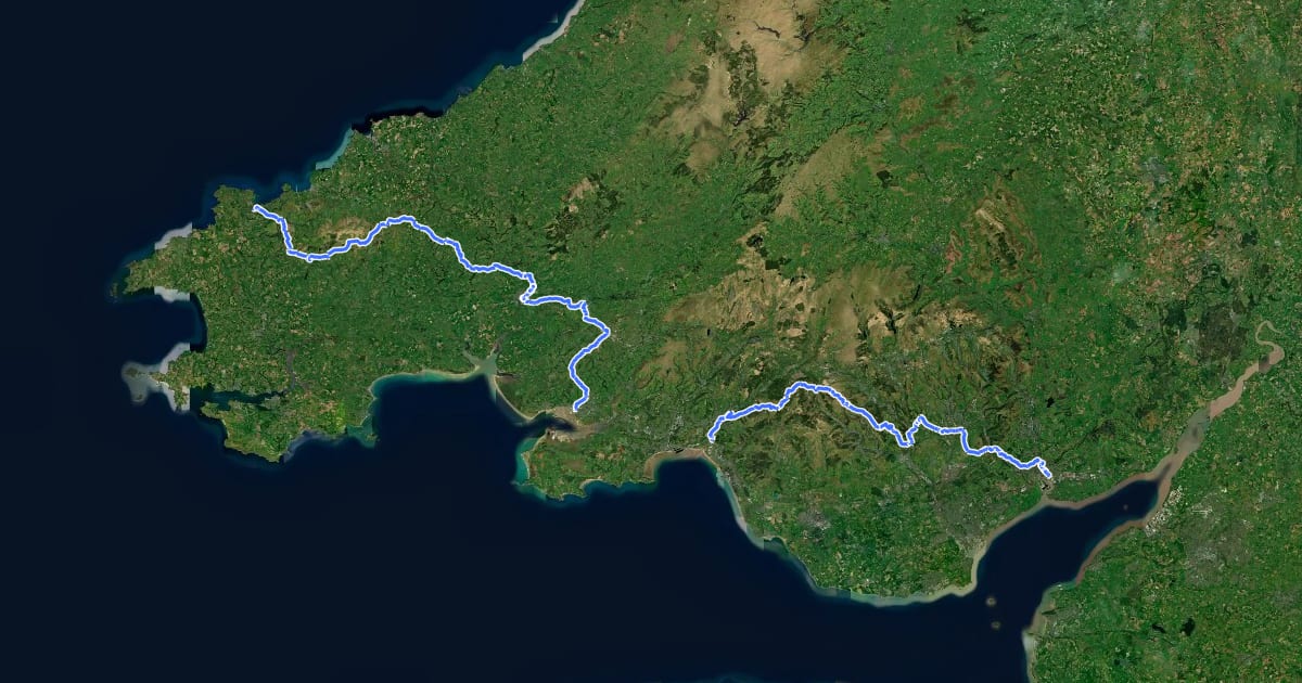 Маршрут National Cycle Network Route 47 на спутниковом снимке