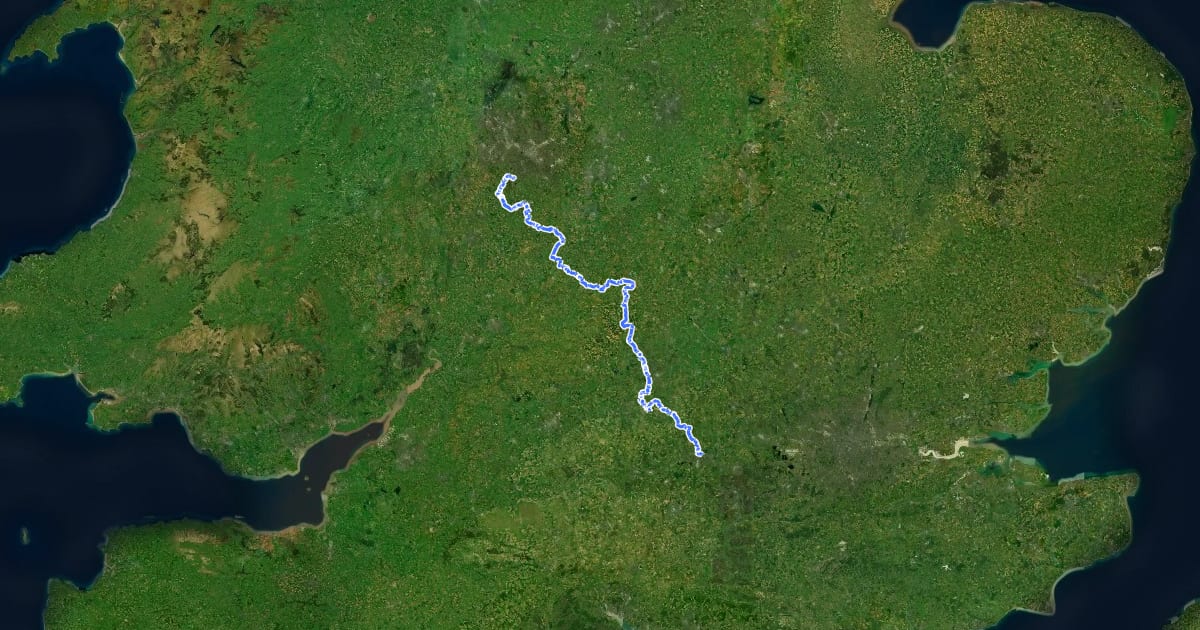 Маршрут National Cycle Network Route 5 на спутниковом снимке