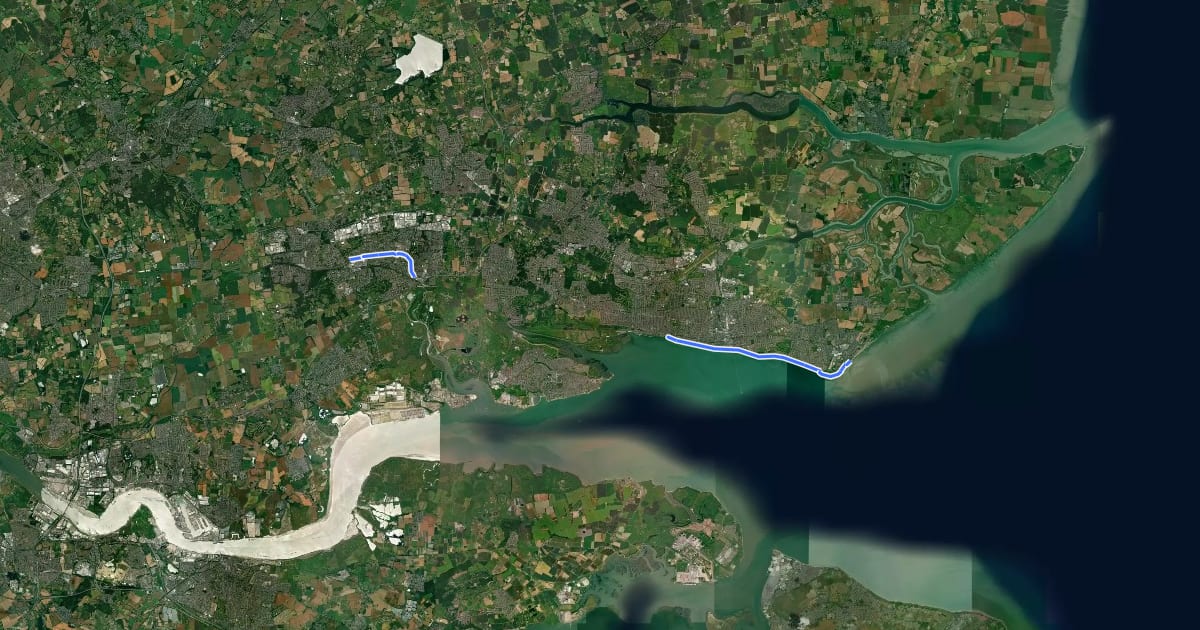 Маршрут National Cycle Route 16 на спутниковом снимке