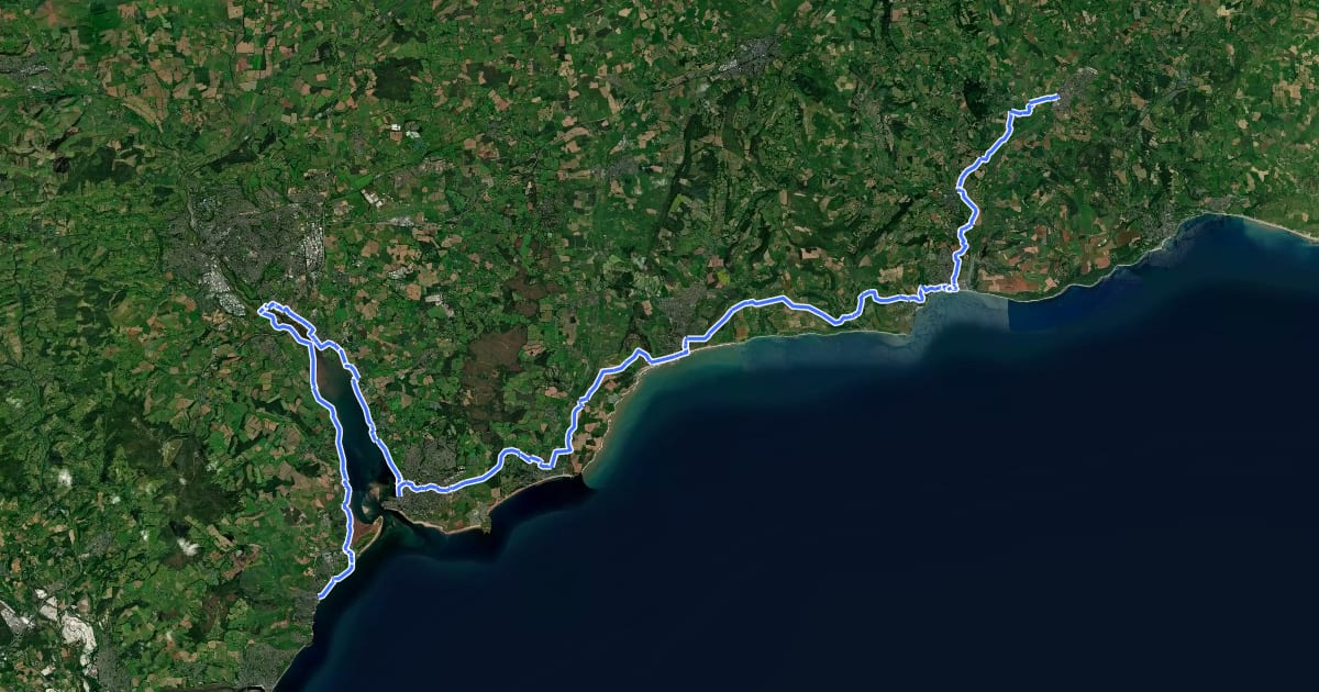 Маршрут National Cycle Route 2 Axminster to Dawlish на спутниковом снимке