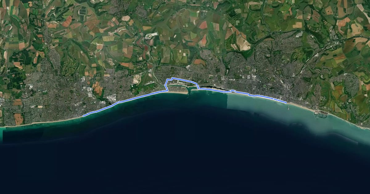 Маршрут National Cycle Route 2 Brighton to Worthing на спутниковом снимке