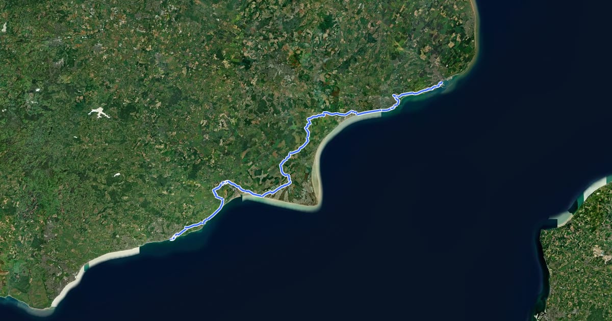 Маршрут National Cycle Route 2 Dover to Hastings на спутниковом снимке