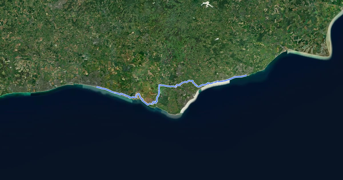 Маршрут National Cycle Route 2 Hastings to Brighton на спутниковом снимке