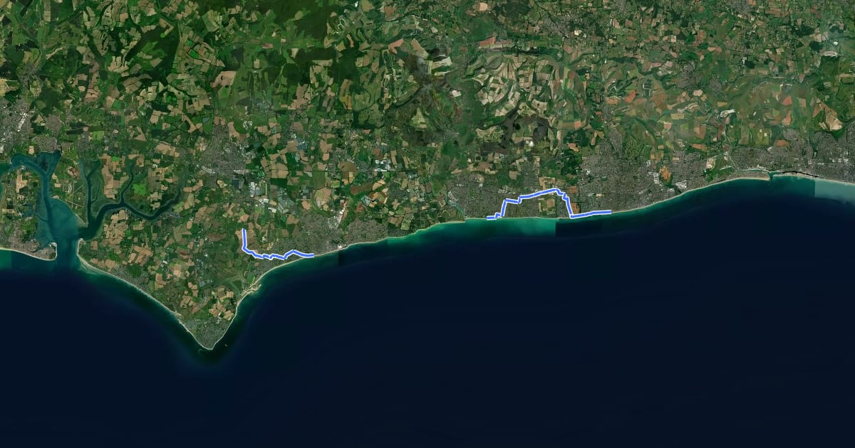 Маршрут National Cycle Route 2 Worthing to South Mundham на спутниковом снимке