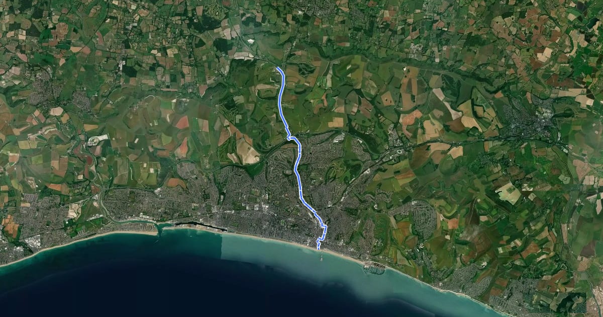 Маршрут National Cycle Route 20 Pyecombe to Brighton на спутниковом снимке