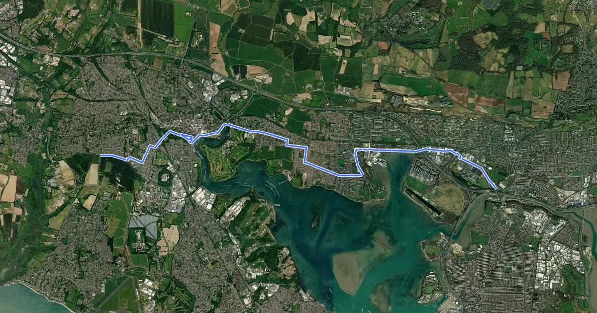 Маршрут National Cycle Route 236 - Portsmouth to Titchfield на спутниковом снимке
