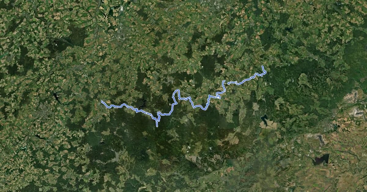 Маршрут Nationaler Fernwanderweg Görlitz-Greiz, Abschnitt Grossrueckerswalde - Annaberg - Schwarzenberg - Eibenstock - Schönheide - Rodewisch(Bhf) на спутниковом снимке