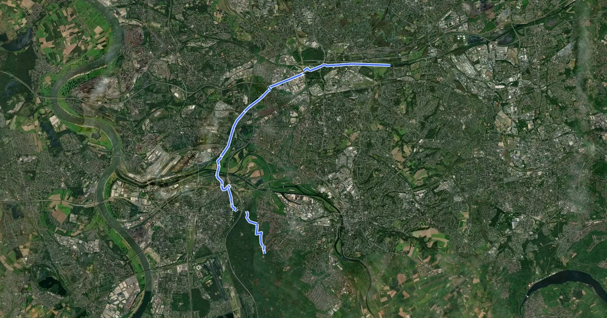 Маршрут Naturfreundeweg Duisburg - Bottrop на спутниковом снимке