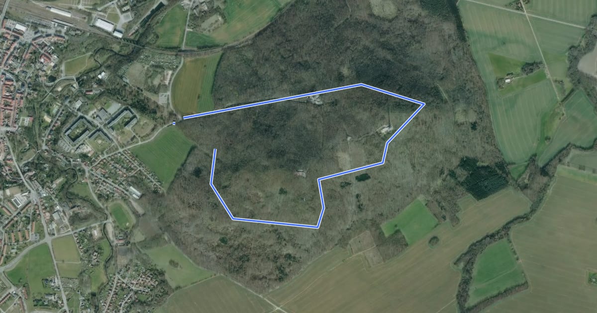 Маршрут Naturlehrpfad Löbauer Berg (grüner Diagonalstrich) на спутниковом снимке