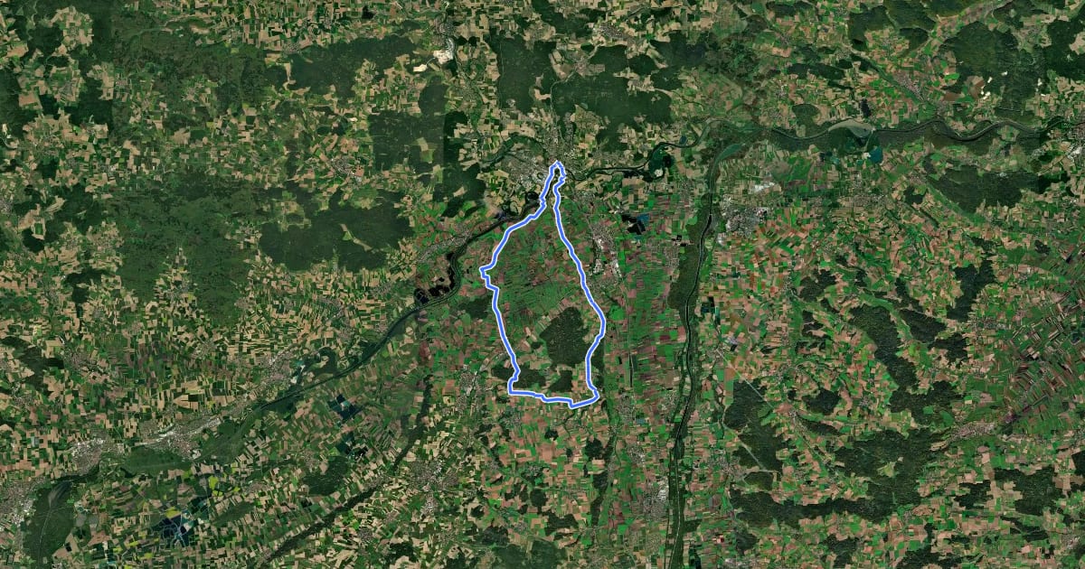 Маршрут Naturpark Augsburg Westliche Wälder на спутниковом снимке