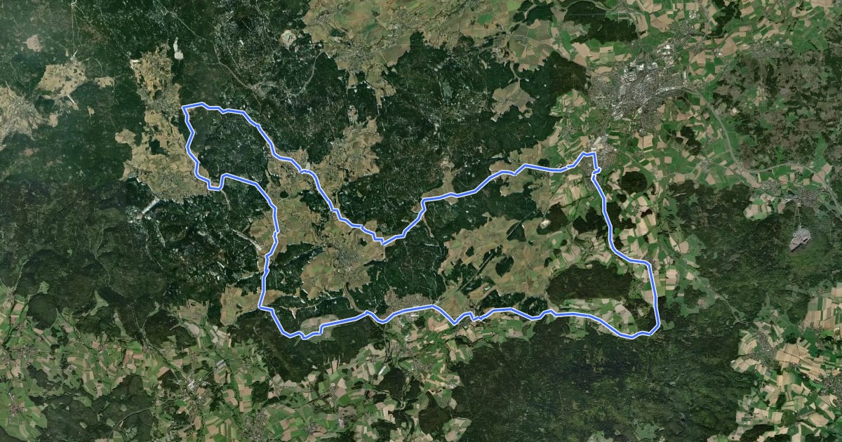 Маршрут Naturpark Südliches Fichtelgebirge und Steinwald на спутниковом снимке