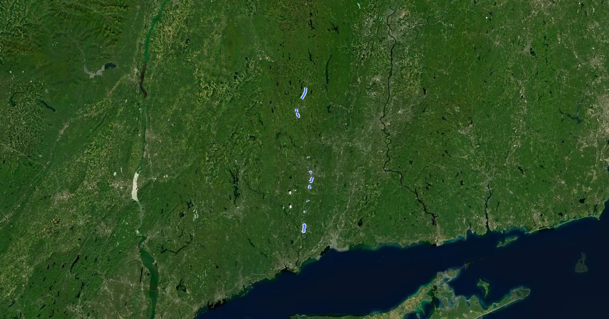 Маршрут Naugatuck River Greenway на спутниковом снимке