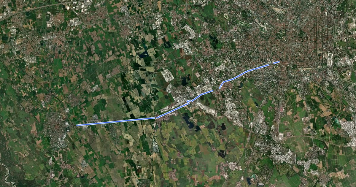 Маршрут Naviglio Grande на спутниковом снимке