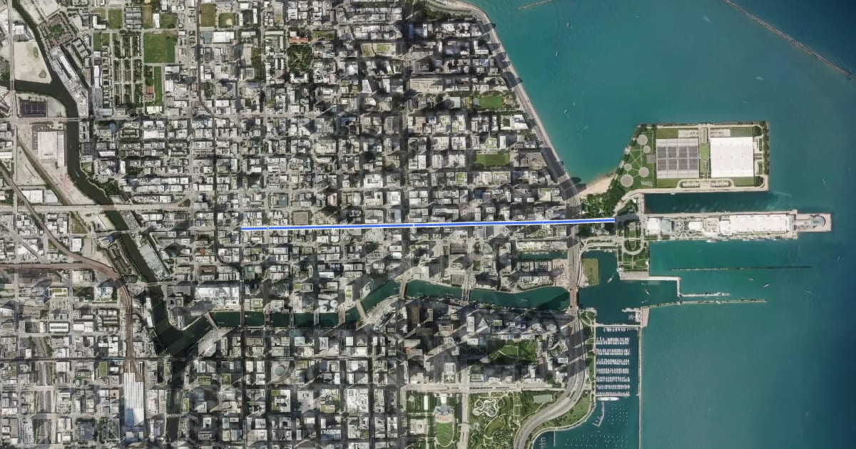 Маршрут Navy Pier - Wells Street на спутниковом снимке