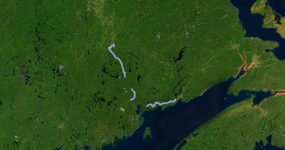 Маршрут NB Trail (Woodstock to Saint John) на спутниковом снимке