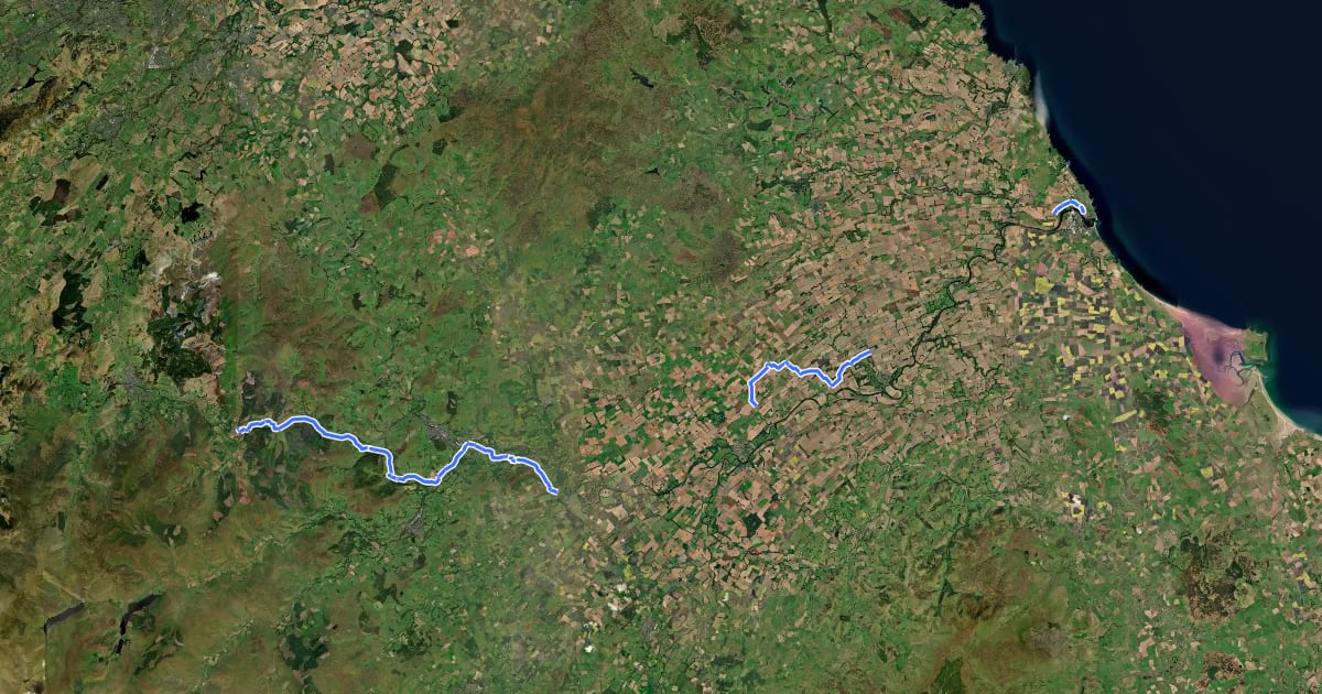 Маршрут NCN 1 Berwick-upon-Tweed to Innerleithen на спутниковом снимке