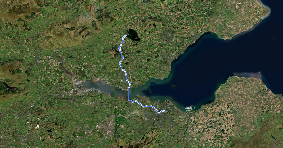 Маршрут NCN 1 Edinburgh to Loch Leven на спутниковом снимке