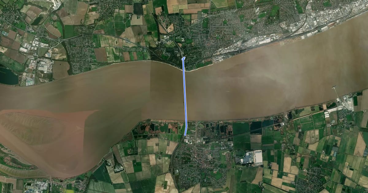 Маршрут NCN 1 Humber Bridge east alternative на спутниковом снимке