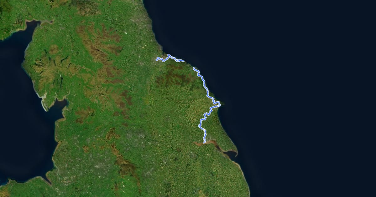 Маршрут NCN 1 Humber to Tees на спутниковом снимке