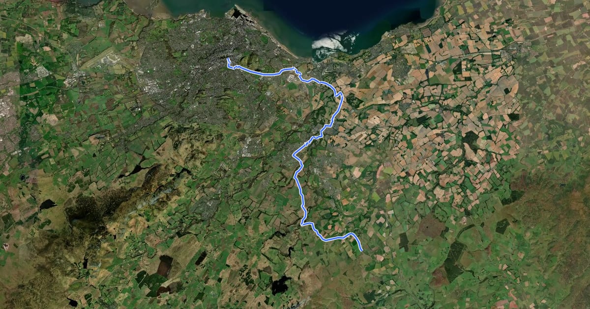 Маршрут NCN 1 Innerleithen to Edinburgh на спутниковом снимке