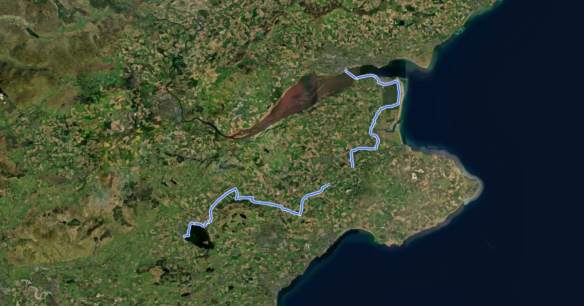 Маршрут NCN 1 Loch Leven to Dundee на спутниковом снимке