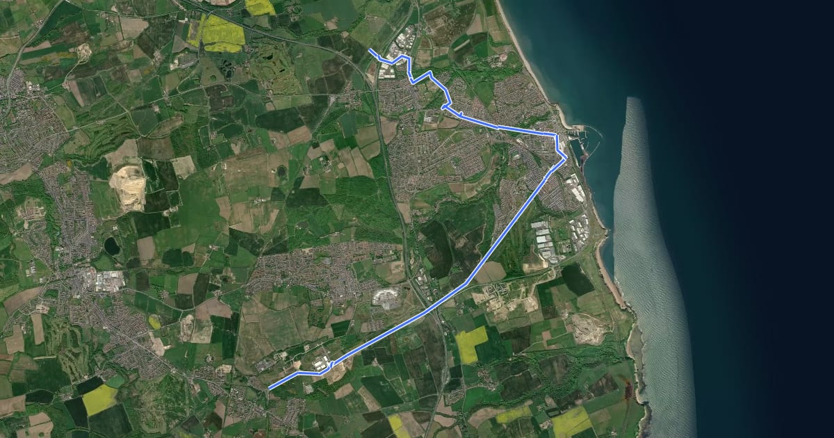 Маршрут NCN 1 Seaham alternative на спутниковом снимке