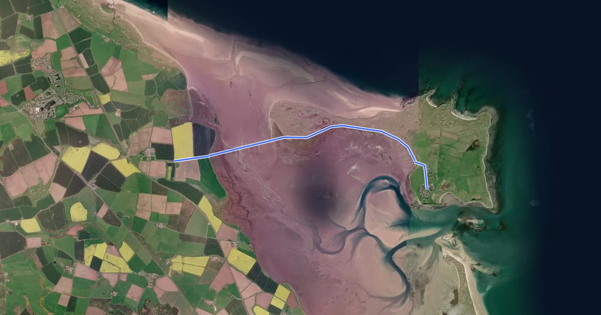 Маршрут NCN1 1 Holy Island link на спутниковом снимке